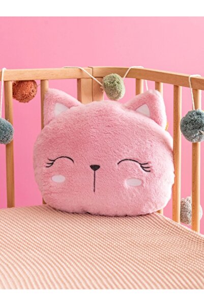 LC Waikiki LCW HOME Pembe Kedi Nakışlı Pelüş Dolgulu Bebek Kırlent 35x45 Cm