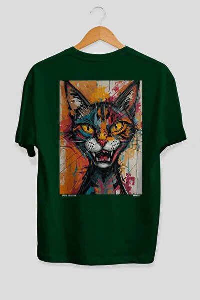 Ankhises Μπλουζάκι Crazy Cat Oversize με στάμπα στο πίσω μέρος, πράσινο, Unis...