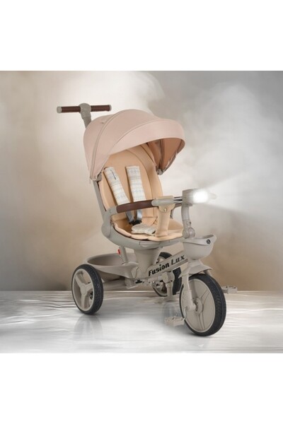 byox Fusion Lux Beige Tricicletă Copii 2în1, Rotativ 360°, Frâne + Copertină,...