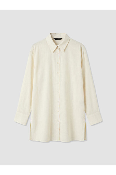 LC Waikiki Lcw Modest Beige 100% Cotton Women's Shirt Tunic