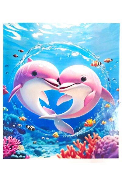 LİVA CRAFT Art & Craft Diamond Mosaic Painting, 50X40Cm Pink Dolphins Bead Gl...