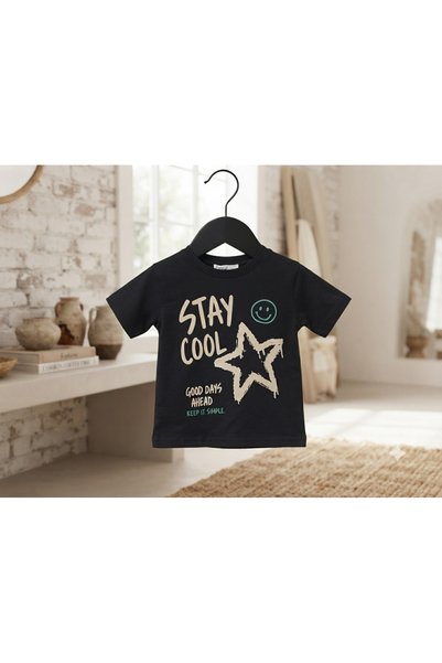 WİKİBOOM Smiling Face and Star Printed Shorts and Top Summer Boy's Set