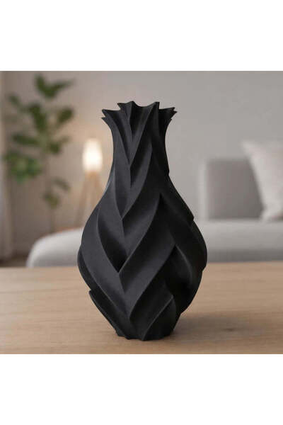 OEM Vaza negru mat, 20 cm, cu model de petale, ideala pentru flori artificiale