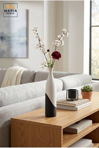 MARIA HOMES Modern Ceramic Decorative Vase with Black & White Finish, Tall Fl...