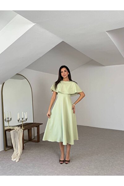 maf collection Women's Green Square Collar Thick Strap Crepe Fabric Backless ...