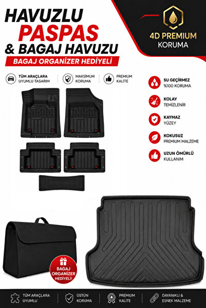 TEAMCAR Renault Boreal 2026 Model Alt Bagaj Havuzu+Havuzlu Paspas Takımı Ener...