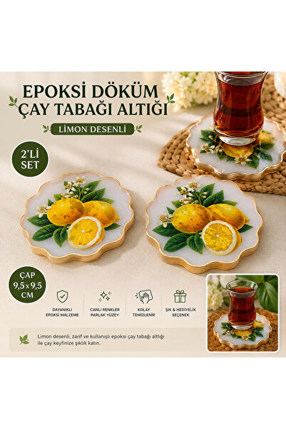 EM&MA DESİNG 2'li Epoksi Döküm Limon Desenli Çay Bardağı Altlığı | Dekoratif ...