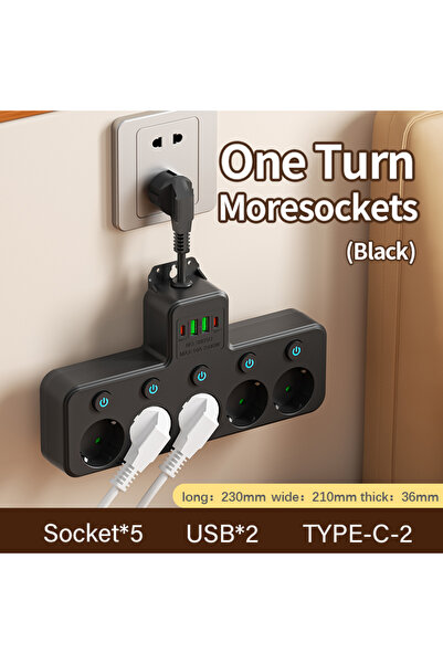 choice2 5 Black EU Plug 4/5 AC Outlet Power Strip Multiprise Wall Socket Univ...