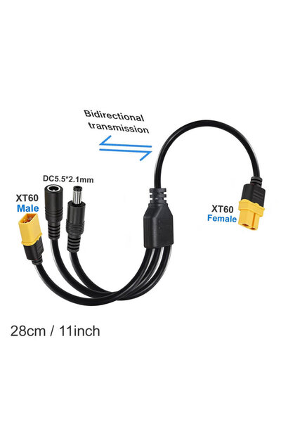 Choice 3 in 1 3-in-1 XT60 to Two DC5521 Connector Convert Cable,Male Female X...