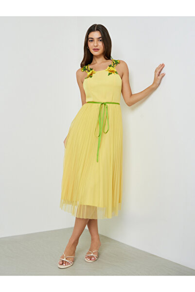 Take Two By Styli Yellow Floral Strappy Midi Dress