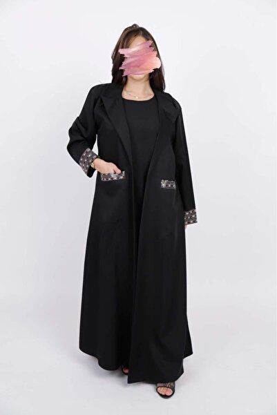Anaqa Abaya بليزر اسود مع اسوره تطريز وجيوب