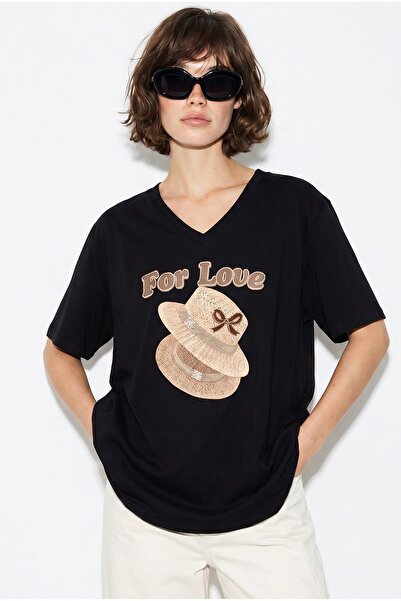 Hiccup LUCCI Tricou Oversize Cu Decolteu În V Și Imprimeu