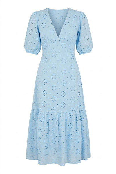 Ruby Brode V-Neck Floral Embroidered Dress Baby Blue