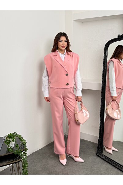 MiraMore Butik Women's Sleeveless Double-Breasted Blazer Vest Pants Set