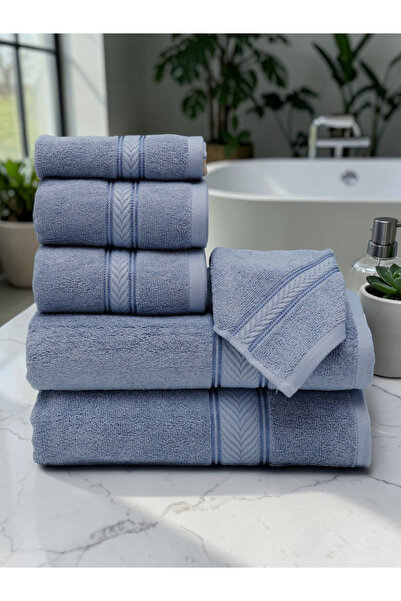 Baltic Linen - 6 Pcs Towel Set, Amani Touch, 100% Cotton, 550 GSM, BLUE, 2pcs Bath Towel 70cmx140cm, 2 Pcs Hand Towel 40cmx70cm, 2Pcs Face Towel 33cmx33cm, Ultra Soft and Absorbent, Quick Drying