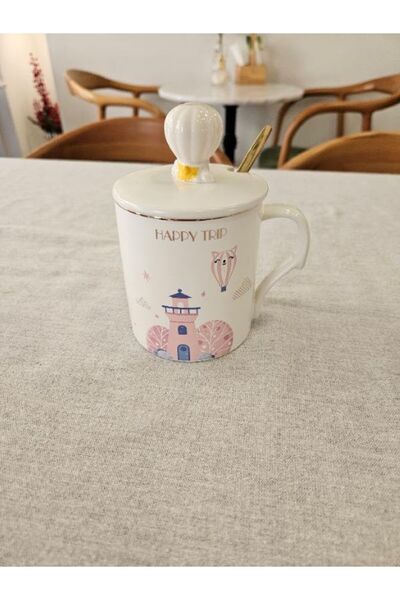 MİMSEGÜN DEKOR Happy Trip Cup with Lid and Spoon