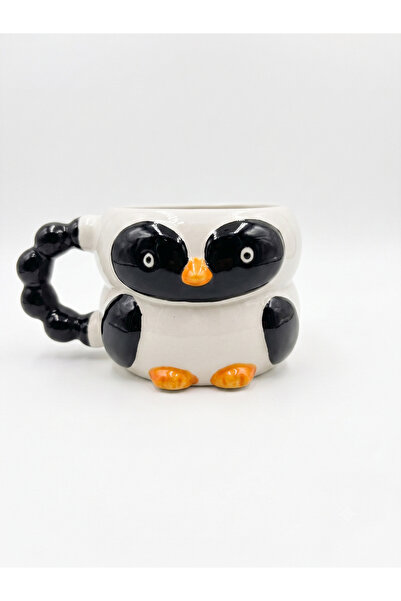 PALTO TASARIM Penguin Harmony 3D Mug Embossed Handmade Cream Glossy Mug - Han...