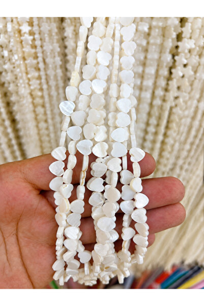 E.B EBRULİ BONCUK 8mm Natural Side Drilled Heart Mother-Of-Pearl Beads Jewelr...