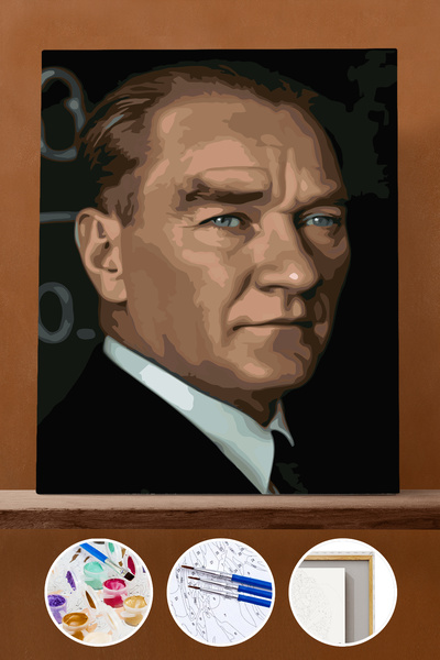 Pastelya Sayılarla Boyama Seti Çerçeveli Kasnaklı Baş Öğretmen Atatürk 40 x 5...