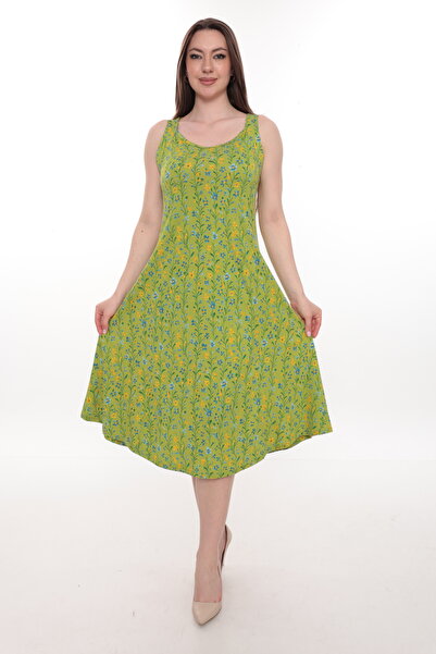 STELLETO Sleeveless Summer Floral Patterned Green Dress