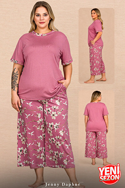 Jenny Daphne Plus Size Women's Pajama Set Floral Patterned Short Sleeve Relax...