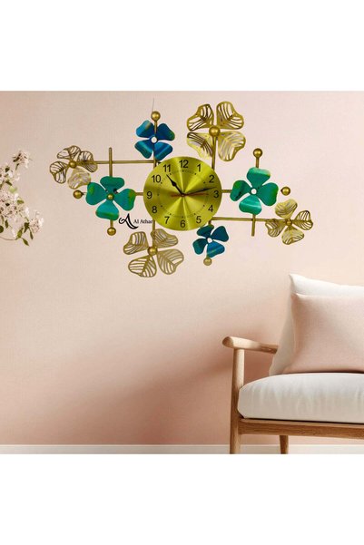 Al Athar Arts Hand-Painted Metal Wall Panel with Clock – Vintage Iron Wall Decor (W:32'' X H:24'')