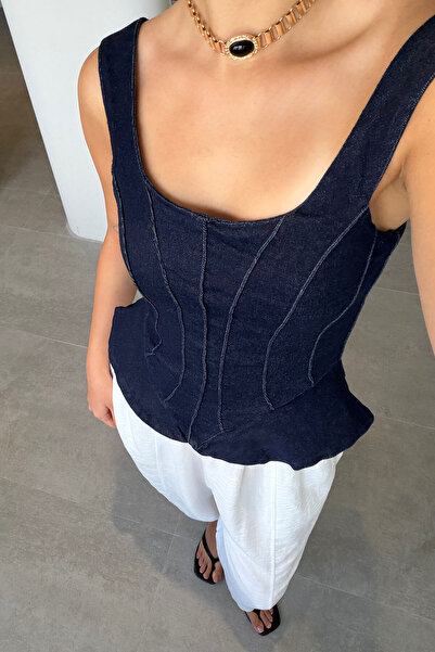 MAGARDE Thick Strap Bustier with Zipper on the Back - Dark Blue