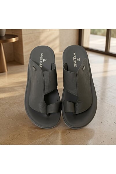 Lucky Steps Men's Toe Loop Lychee PU Leather Sandals Soft Sole Slippers Cushi...