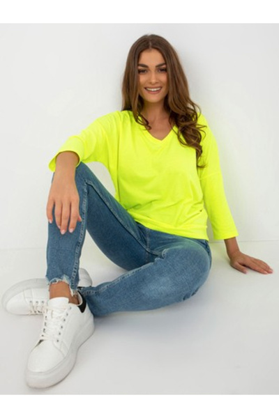 Relevance Bluza Dama Maneca 3/4, Decolteu in V, RELEVANCE, Galben neon Elegan...