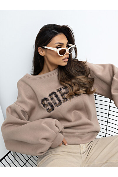 rue parıs Women's Sweatshirt, RUE PARIS, Cotton, Long Sleeve, Dark Beige, mod...