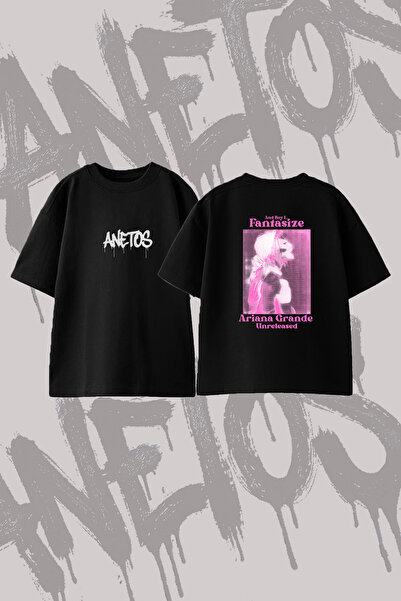 Anetos Ariana Grande_73 Design Back Printed Cotton Black Oversize T-Shirt