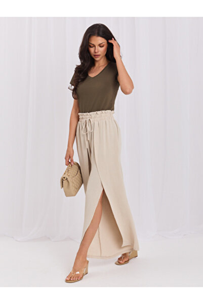 Basic Feel Good Tricou Dama Mini, Decolteu in V, BASIC FEEL GOOD, Khaki Casua...