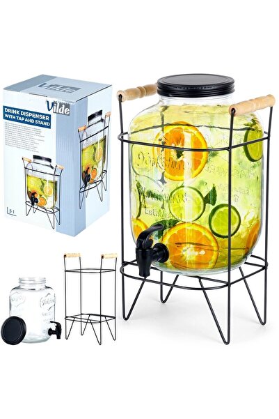 Vilde Dozator de băuturi mare, din sticlă, cu robinet și suport, 5,5L