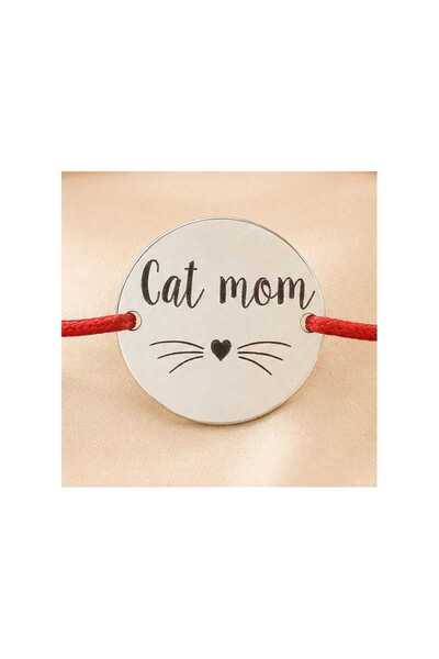 Simoshop Brățară reglabilă din Argint 925 Cat Mom cu snur roșu și banut, cuti...