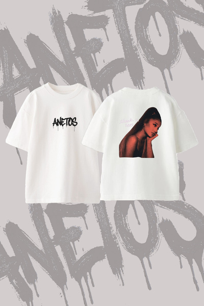 Anetos Ariana Grande_2 Design Back Printed Cotton White Oversize T-Shirt