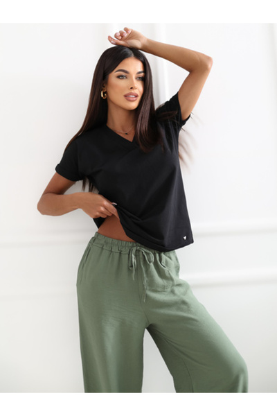 Basic Feel Good Tricou Dama Mini, Decolteu in V, BASIC FEEL GOOD, Negru Casua...