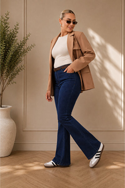 MARA BRANCO Pantaloni din denim elastic, cu talie înaltă, albastru închis, pe...
