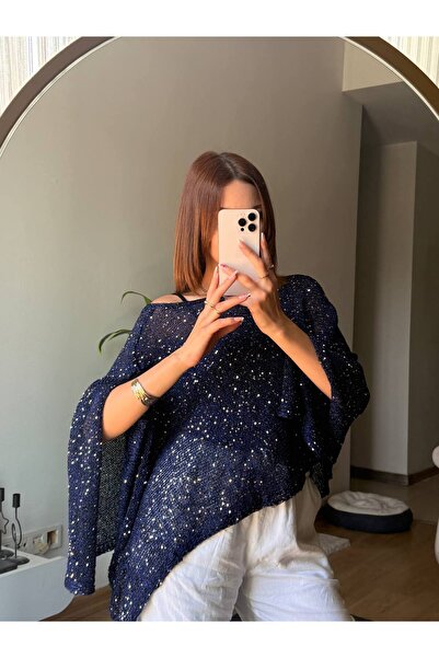 path-y homewear&sportwear "Kadın Simli Pullu Asimetrik Kesim Beach Panço Trik...