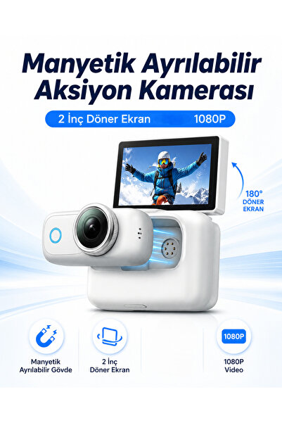 EN SİGA Manyetik Ayrılabilir Aksiyon Kamerası 2 İnç Döner Ekran 1080P