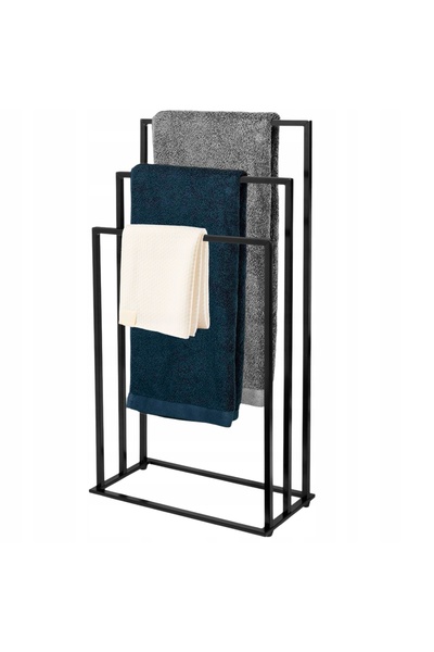 LoftInspired Suport de prosoape de podea pentru baie, negru, metalic, stil lo...