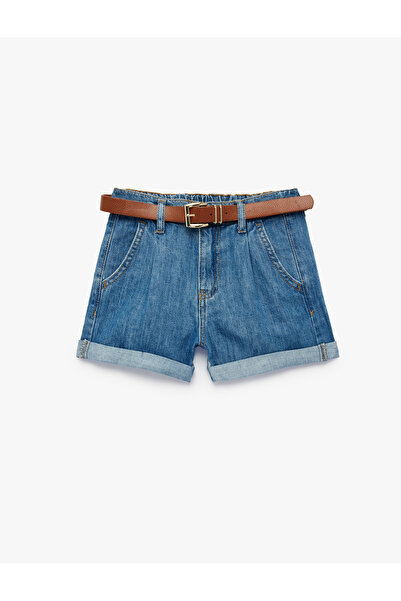 Koton High Waist Folded Waistband Detailed Denim Shorts
