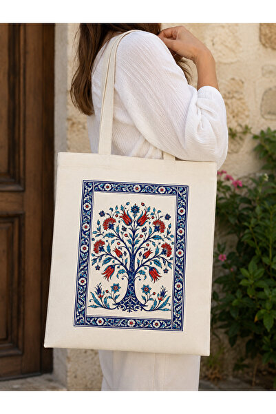 Tomris Hatun Tree of Life Themed Printed Raw Cloth Bag, Shoulder Bag, Shoppin...