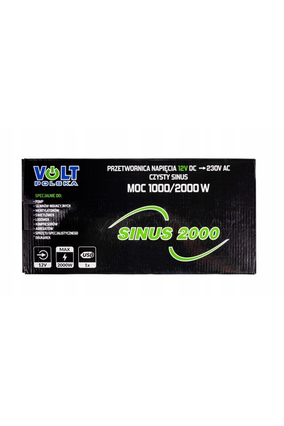VOLT POLSKA Invertor TIR 24V 230V 1000W/2000W, cu ieșire USB, undă sinusoidal...