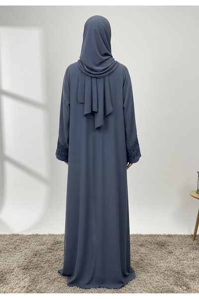 Nukhbaa Lina Crystal Rain & Beaded Neck Abaya-854