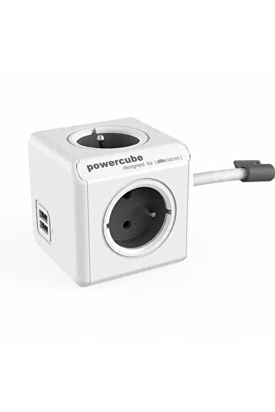 Allocacoc Priză multiplă tip cub cu 4 prize + 2 porturi USB, cablu de 3m