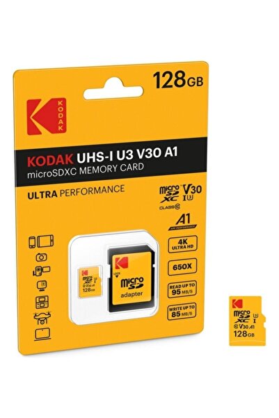 Lexar Kodak 128GB UHS-I U3/V30/A1 Micro SD Hafıza Kartı + Adaptör (Kırmızı)