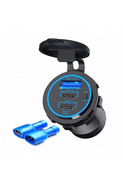 NO BRAND Priză pentru motocicletă 2x USB-C Tip-C PD + USB QC3.0 54W IP54 ÎNCĂ...