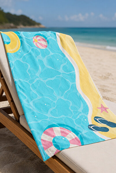 Moud's Digital Printed 70X150Cm Blue Holiday Patterned Beach Towel - Bath Tow...