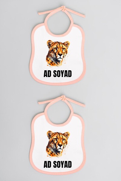 lili hediyelik Tiger Printed 2-Piece Linen Pink Baby Bib - Drool Bib, Baby Bi...