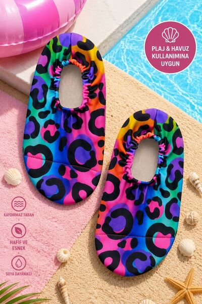 ZUZUNGA Neon Leopard Patterned Non-Slip Sole Baby - Children's Sea Shoes